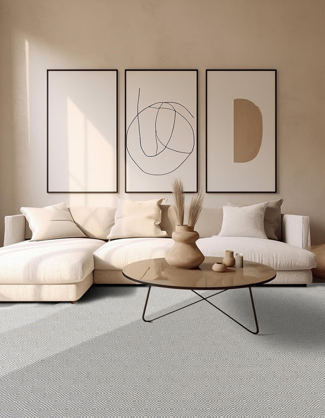 Gray 7' 10 x 7' 10 Geo Trellis Flatweave Square Area Rug 80% Wool & 20% Cotton Natural Geometric Carpet for Living, Office, Dining, Dorms for Sale at Rug Engine