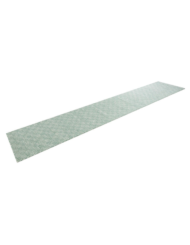 Green 2' 7 x 14' 1 Geo Trellis Flatweave Runner Area Rug 80% Wool & 20% Cotton Natural Geometric Carpet for Living, Office, Dining, Dorms for Sale at Rug Engine