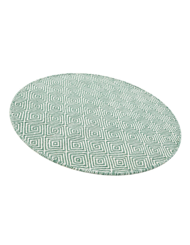 Green 3' 1 x 3' 1 Geo Trellis Flatweave Round Area Rug 80% Wool & 20% Cotton Natural Geometric Carpet for Living, Office, Dining, Dorms for Sale at Rug Engine