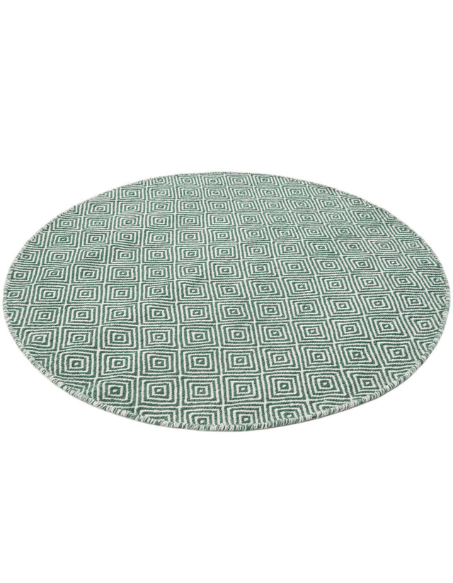 Green 4' 1 x 4' 1 Geo Trellis Flatweave Round Area Rug 80% Wool & 20% Cotton Natural Geometric Carpet for Living, Office, Dining, Dorms for Sale at Rug Engine