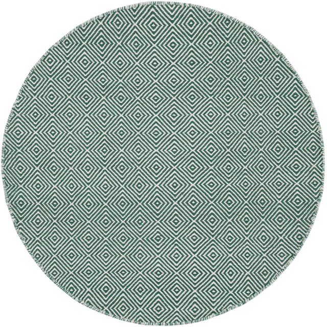 Green 4' 1 x 4' 1 Geo Trellis Flatweave Round Area Rug 80% Wool & 20% Cotton Natural Geometric Carpet for Living, Office, Dining, Dorms for Sale at Rug Engine