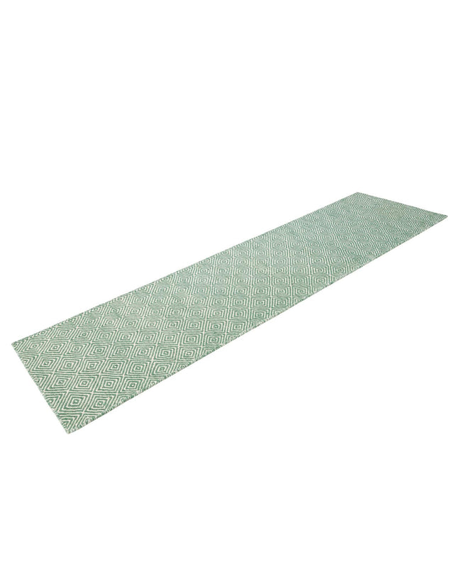 Green 2' x 8' Geo Trellis Flatweave Runner Area Rug 80% Wool & 20% Cotton Natural Geometric Carpet for Living, Office, Dining, Dorms for Sale at Rug Engine