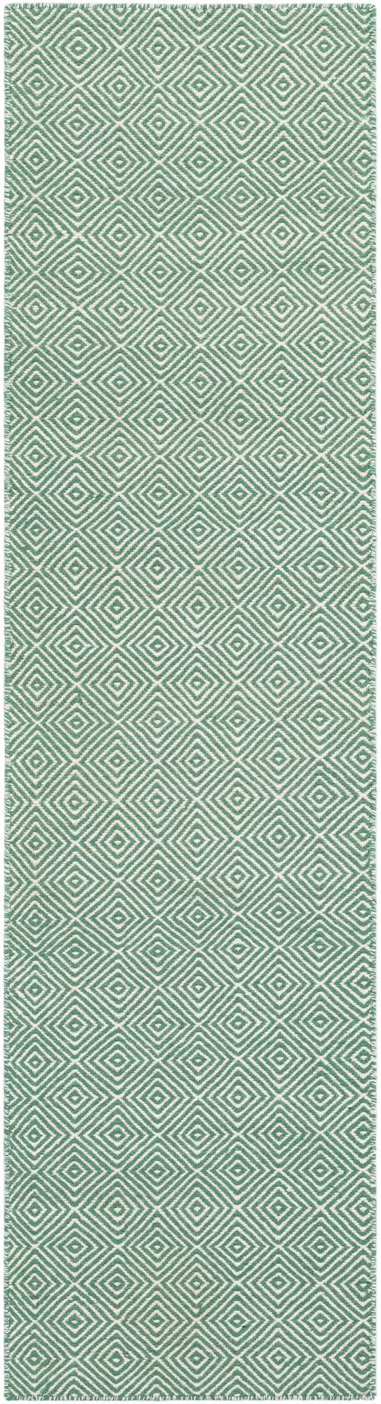 Green 2' x 8' Geo Trellis Flatweave Runner Area Rug 80% Wool & 20% Cotton Natural Geometric Carpet for Living, Office, Dining, Dorms for Sale at Rug Engine