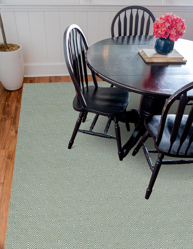 Green 7' 10 x 7' 10 Geo Trellis Flatweave Square Area Rug 80% Wool & 20% Cotton Natural Geometric Carpet for Living, Office, Dining, Dorms for Sale at Rug Engine