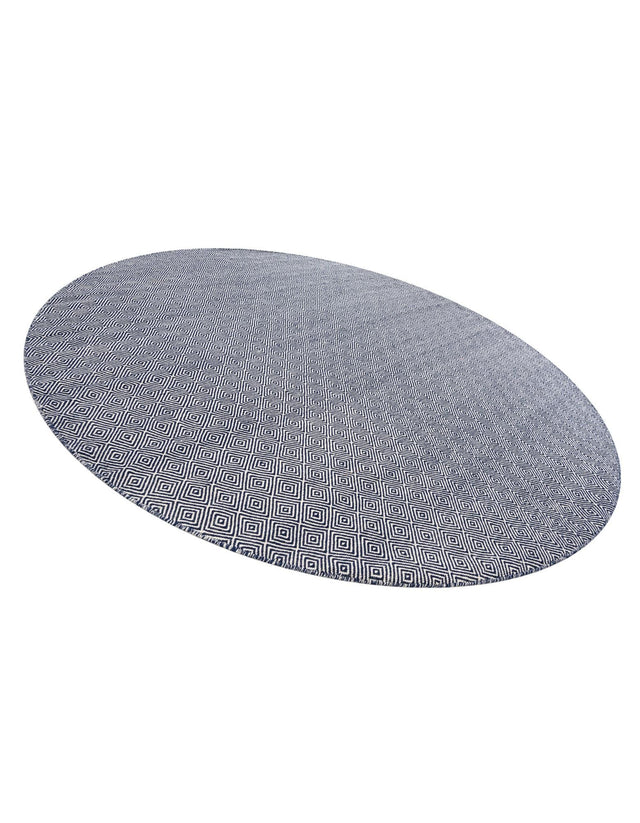 Navy Blue 10' x 10' Geo Trellis Flatweave Round Area Rug 80% Wool & 20% Cotton Natural Geometric Carpet for Living, Office, Dining, Dorms for Sale at Rug Engine