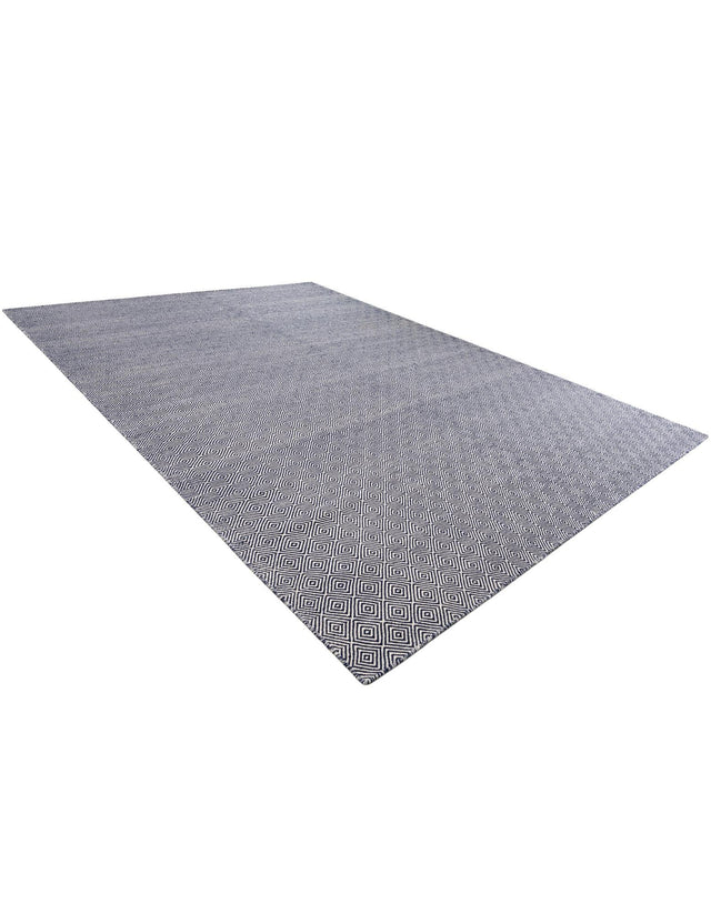 Navy Blue 10' x 14' 1 Geo Trellis Flatweave Rectangle Area Rug 80% Wool & 20% Cotton Natural Geometric Carpet for Living, Office, Dining, Dorms for Sale at Rug Engine
