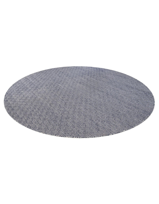 Navy Blue 12' x 12' Geo Trellis Flatweave Round Area Rug 80% Wool & 20% Cotton Natural Geometric Carpet for Living, Office, Dining, Dorms for Sale at Rug Engine