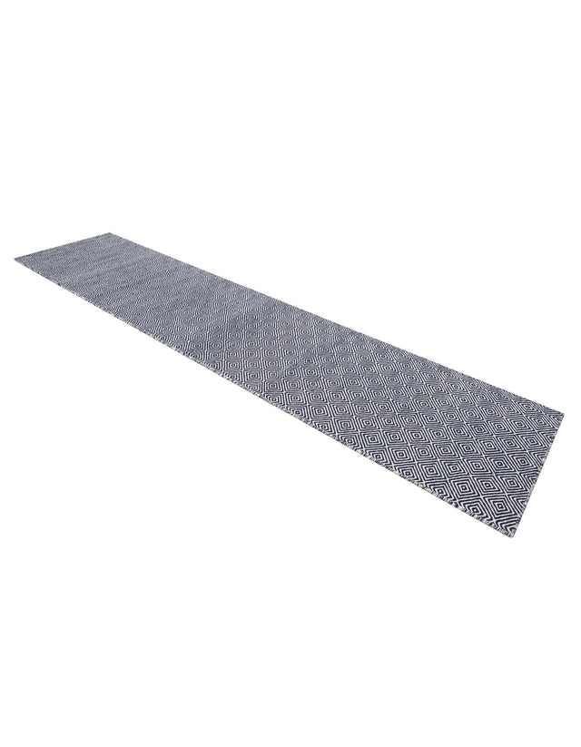 Navy Blue 2' 7 x 12' Geo Trellis Flatweave Runner Area Rug 80% Wool & 20% Cotton Natural Geometric Carpet for Living, Office, Dining, Dorms for Sale at Rug Engine