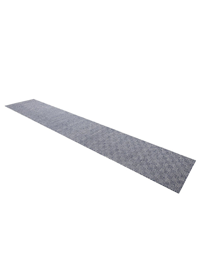 Navy Blue 2' 7 x 14' 1 Geo Trellis Flatweave Runner Area Rug 80% Wool & 20% Cotton Natural Geometric Carpet for Living, Office, Dining, Dorms for Sale at Rug Engine