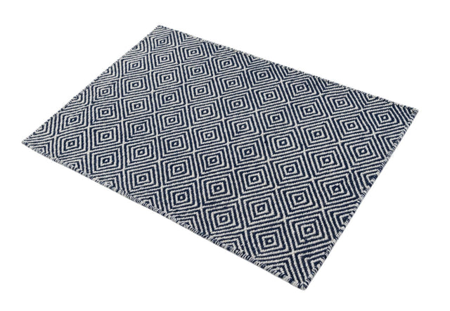Navy Blue 2' x 3' 1 Geo Trellis Flatweave Rectangle Area Rug 80% Wool & 20% Cotton Natural Geometric Carpet for Living, Office, Dining, Dorms for Sale at Rug Engine