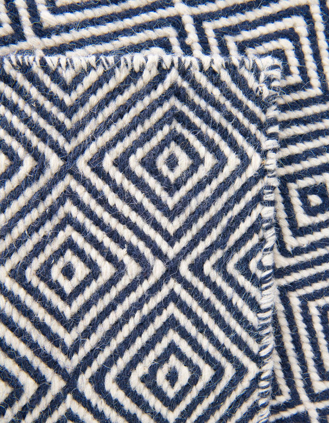 Navy Blue 2' x 6' 1 Geo Trellis Flatweave Runner Area Rug 80% Wool & 20% Cotton Natural Geometric Carpet for Living, Office, Dining, Dorms for Sale at Rug Engine