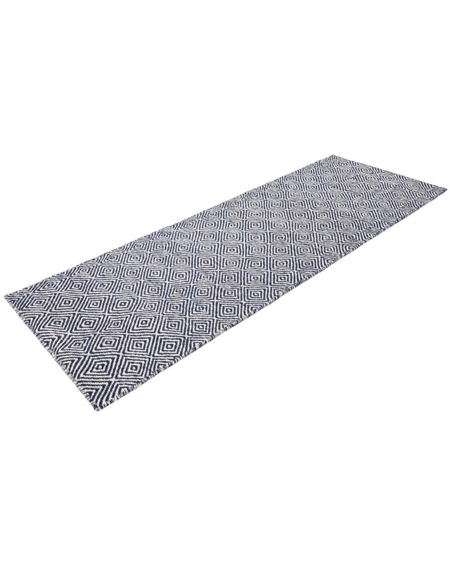 Navy Blue 2' x 6' 1 Geo Trellis Flatweave Runner Area Rug 80% Wool & 20% Cotton Natural Geometric Carpet for Living, Office, Dining, Dorms for Sale at Rug Engine