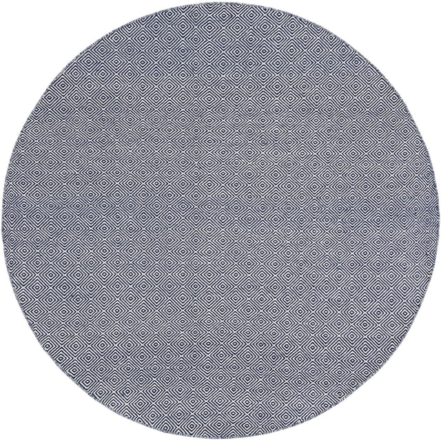 Navy Blue 7' 10 x 7' 10 Geo Trellis Flatweave Round Area Rug 80% Wool & 20% Cotton Natural Geometric Carpet for Living, Office, Dining, Dorms for Sale at Rug Engine