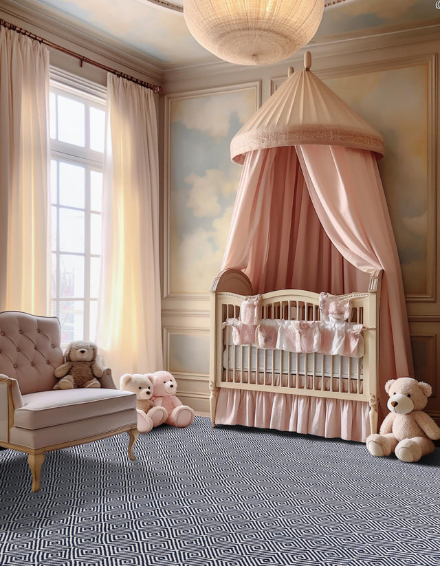 Navy Blue 7' 10 x 7' 10 Geo Trellis Flatweave Square Area Rug 80% Wool & 20% Cotton Natural Geometric Carpet for Living, Office, Dining, Dorms for Sale at Rug Engine