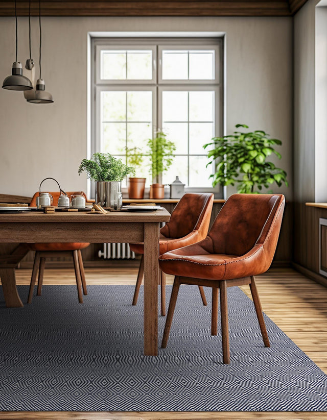 Navy Blue 10' x 10' Geo Trellis Flatweave Square Area Rug 80% Wool & 20% Cotton Natural Geometric Carpet for Living, Office, Dining, Dorms for Sale at Rug Engine