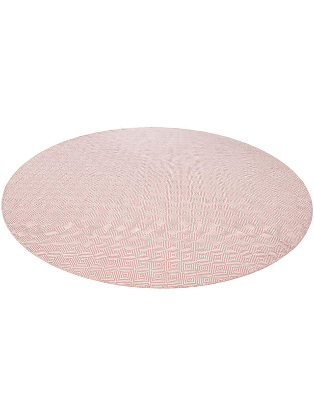 Pink 10' x 10' Geo Trellis Flatweave Round Area Rug 80% Wool & 20% Cotton Natural Geometric Carpet for Living, Office, Dining, Dorms for Sale at Rug Engine