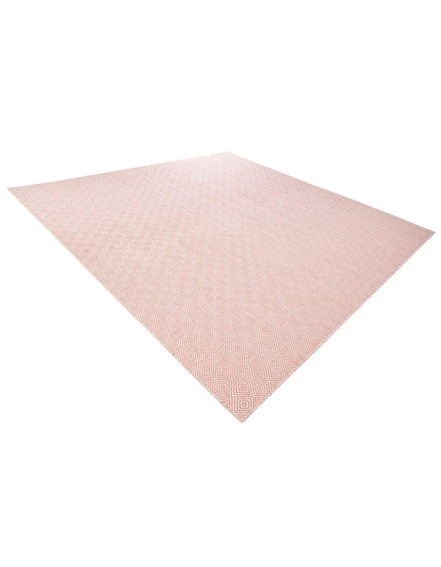 Pink 12' x 12' Geo Trellis Flatweave Square Area Rug 80% Wool & 20% Cotton Natural Geometric Carpet for Living, Office, Dining, Dorms for Sale at Rug Engine