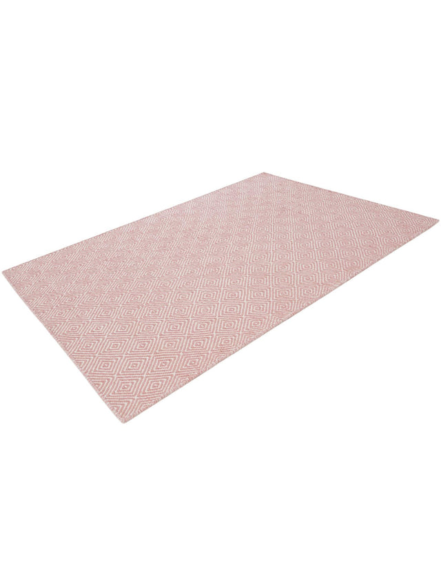 Pink 4' 1 x 6' 1 Geo Trellis Flatweave Rectangle Area Rug 80% Wool & 20% Cotton Natural Geometric Carpet for Living, Office, Dining, Dorms for Sale at Rug Engine