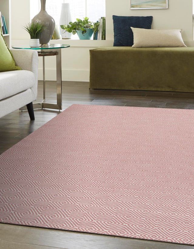 Pink 6' 1 x 9' Geo Trellis Flatweave Rectangle Area Rug 80% Wool & 20% Cotton Natural Geometric Carpet for Living, Office, Dining, Dorms for Sale at Rug Engine