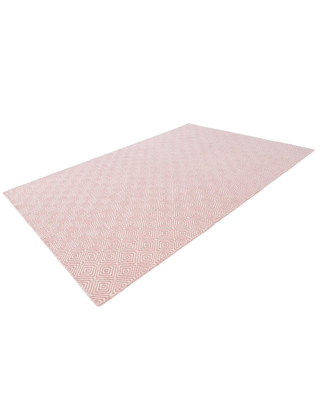 Pink 5' 1 x 8' Geo Trellis Flatweave Rectangle Area Rug 80% Wool & 20% Cotton Natural Geometric Carpet for Living, Office, Dining, Dorms for Sale at Rug Engine
