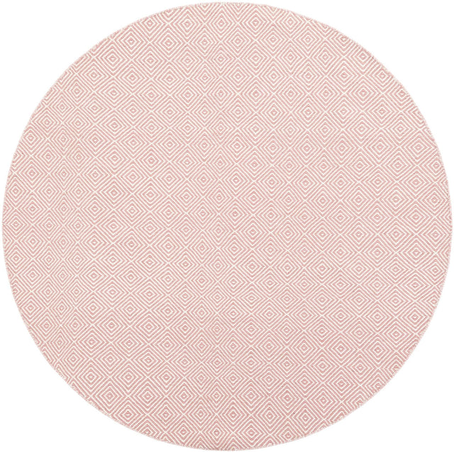 Pink 6' 1 x 6' 1 Geo Trellis Flatweave Round Area Rug 80% Wool & 20% Cotton Natural Geometric Carpet for Living, Office, Dining, Dorms for Sale at Rug Engine