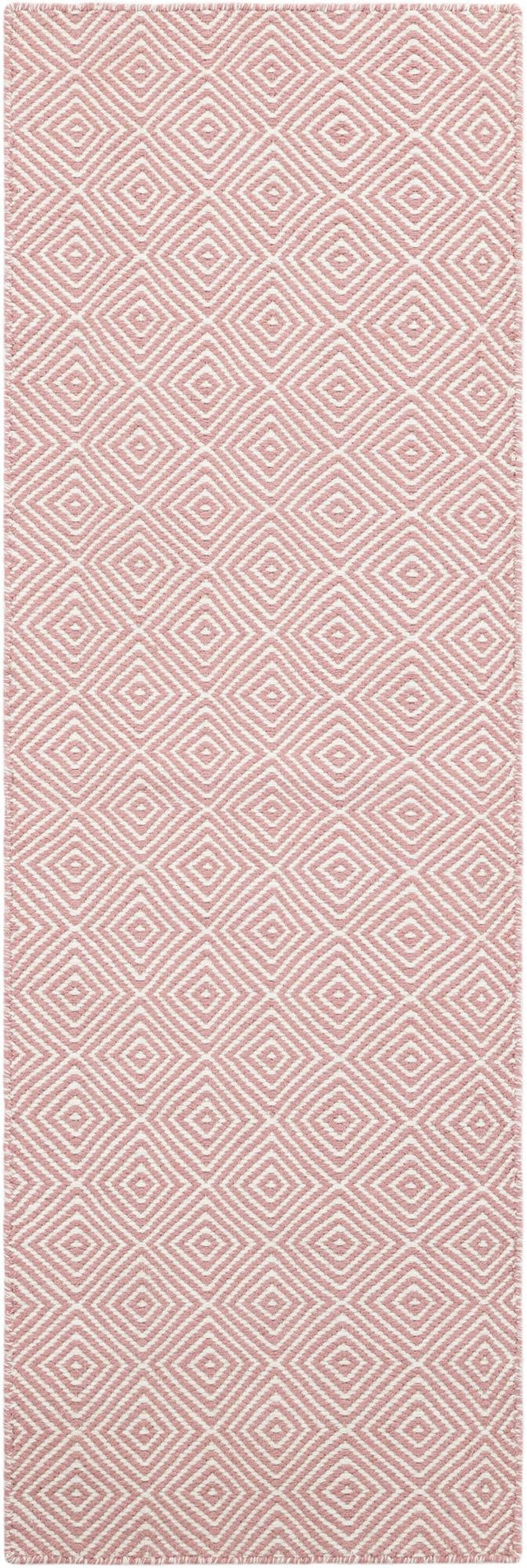 Pink 2' x 6' 1 Geo Trellis Flatweave Runner Area Rug 80% Wool & 20% Cotton Natural Geometric Carpet for Living, Office, Dining, Dorms for Sale at Rug Engine