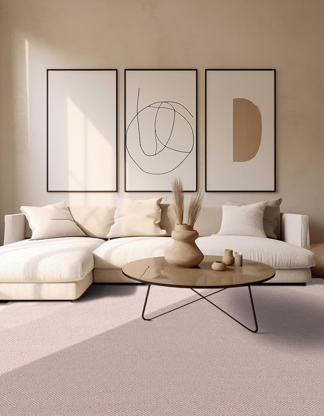 Pink 7' 10 x 7' 10 Geo Trellis Flatweave Square Area Rug 80% Wool & 20% Cotton Natural Geometric Carpet for Living, Office, Dining, Dorms for Sale at Rug Engine