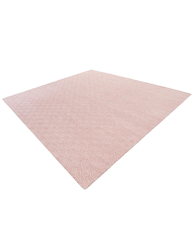 Pink 7' 10 x 7' 10 Geo Trellis Flatweave Square Area Rug 80% Wool & 20% Cotton Natural Geometric Carpet for Living, Office, Dining, Dorms for Sale at Rug Engine