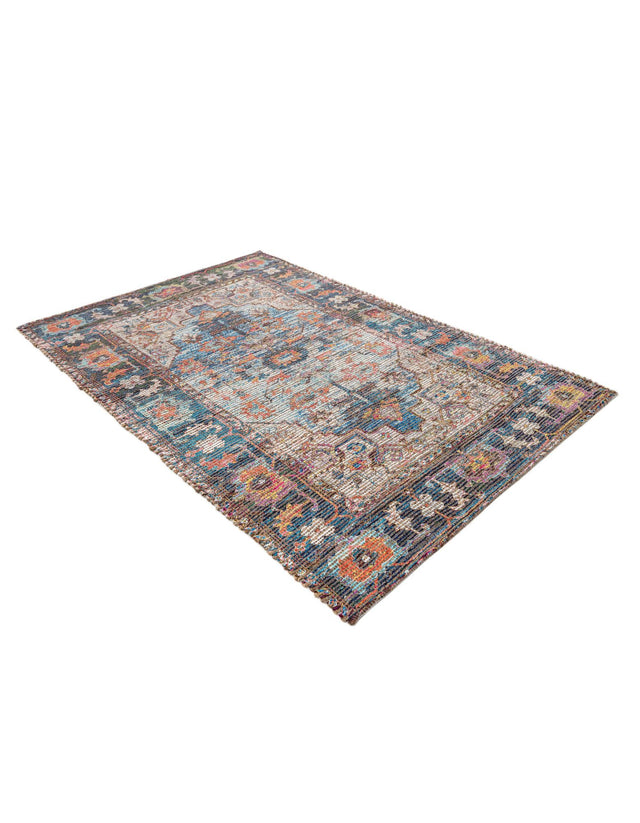 Multicolor 4' 1 x 6' 1 Chenille Jute Rectangle Area Rug Vintage Distressed Boho All Natural Eco-Friendly Sustainable Carpet for Living Dining Office Dorm Rooms for Sale at Rug Engine