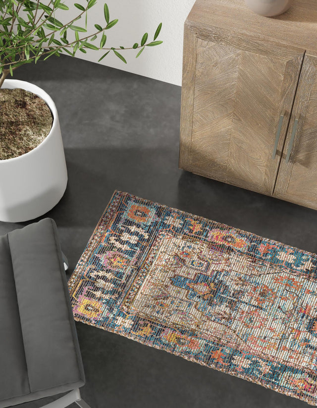 Multicolor 2' 2 x 8' Chenille Jute Runner Area Rug Vintage Distressed Boho All Natural Eco-Friendly Sustainable Carpet for Living Dining Office Dorm Rooms for Sale at Rug Engine