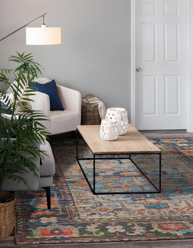 Multicolor 7' 10 x 7' 10 Chenille Jute Square Area Rug Vintage Distressed Boho All Natural Eco-Friendly Sustainable Carpet for Living Dining Office Dorm Rooms for Sale at Rug Engine