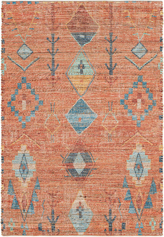 Rust Red 4' 1 x 6' 1 Chenille Jute Rectangle Area Rug Vintage Distressed Boho All Natural Eco-Friendly Sustainable Carpet for Living Dining Office Dorm Rooms for Sale at Rug Engine