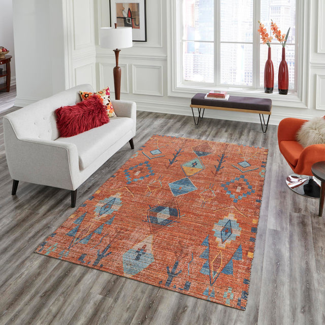 Rust Red 5' 1 x 8' Chenille Jute Rectangle Area Rug Vintage Distressed Boho All Natural Eco-Friendly Sustainable Carpet for Living Dining Office Dorm Rooms for Sale at Rug Engine