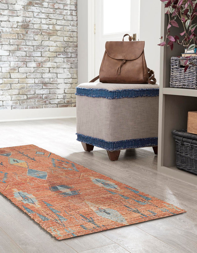 Rust Red 2' 2 x 8' Chenille Jute Runner Area Rug Vintage Distressed Boho All Natural Eco-Friendly Sustainable Carpet for Living Dining Office Dorm Rooms for Sale at Rug Engine