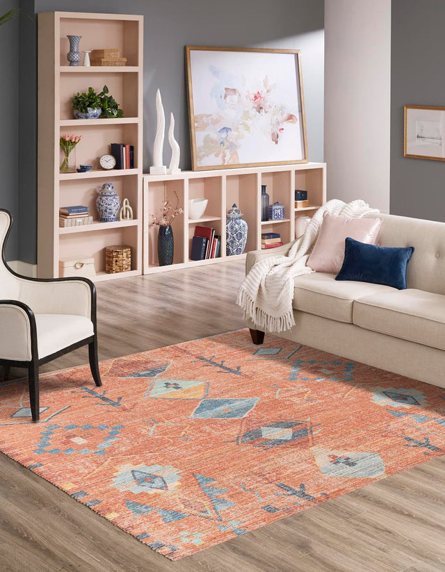 Rust Red 7' 10 x 7' 10 Chenille Jute Square Area Rug Vintage Distressed Boho All Natural Eco-Friendly Sustainable Carpet for Living Dining Office Dorm Rooms for Sale at Rug Engine
