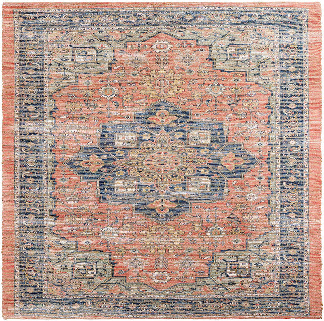 Antique Red 7' 10 x 7' 10 Chenille Jute Square Area Rug Vintage Distressed Boho All Natural Eco-Friendly Sustainable Carpet for Living Dining Office Dorm Rooms for Sale at Rug Engine