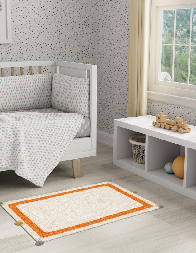 White 2' x 3' 1 Kids Braided Jute Rectangle Area Rug for Baby Nursery, Toddler Playroom, Bedrooms All Natural Eco-Friendly Sustainable Carpet for Sale at Rug Engine