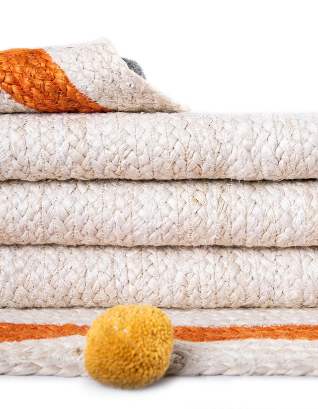 White 6' 1 x 6' 1 Kids Braided Jute Round Area Rug for Baby Nursery, Toddler Playroom, Bedrooms All Natural Eco-Friendly Sustainable Carpet for Sale at Rug Engine