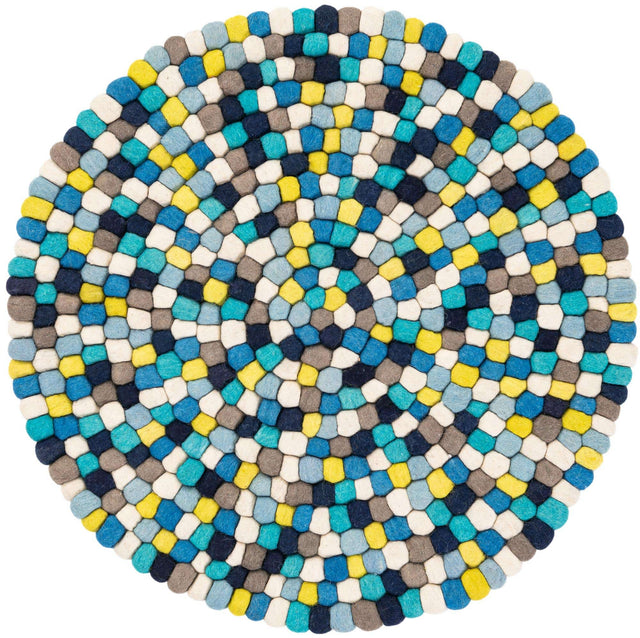 Blue 3' 1 x 3' 1 Felt Ball Round Area Rug Stunning All Natural 100% Wool Luxury Hand Woven Carpet for Modern Home Interiors Soft Touch Marshmallow Rug for Sale at Rug Engine