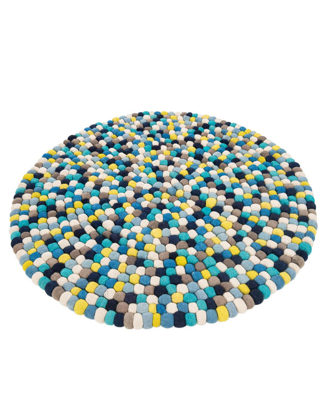 Blue 4' 1 x 4' 1 Felt Ball Round Area Rug Stunning All Natural 100% Wool Luxury Hand Woven Carpet for Modern Home Interiors Soft Touch Marshmallow Rug for Sale at Rug Engine