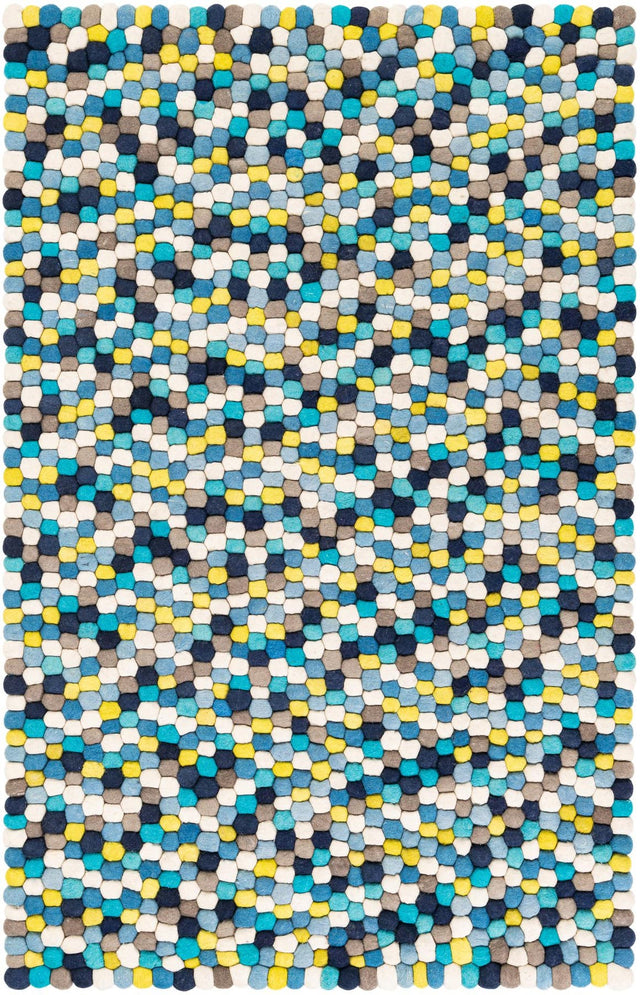 Blue 4' 1 x 6' 1 Felt Ball Rectangle Area Rug Stunning All Natural 100% Wool Luxury Hand Woven Carpet for Modern Home Interiors Soft Touch Marshmallow Rug for Sale at Rug Engine