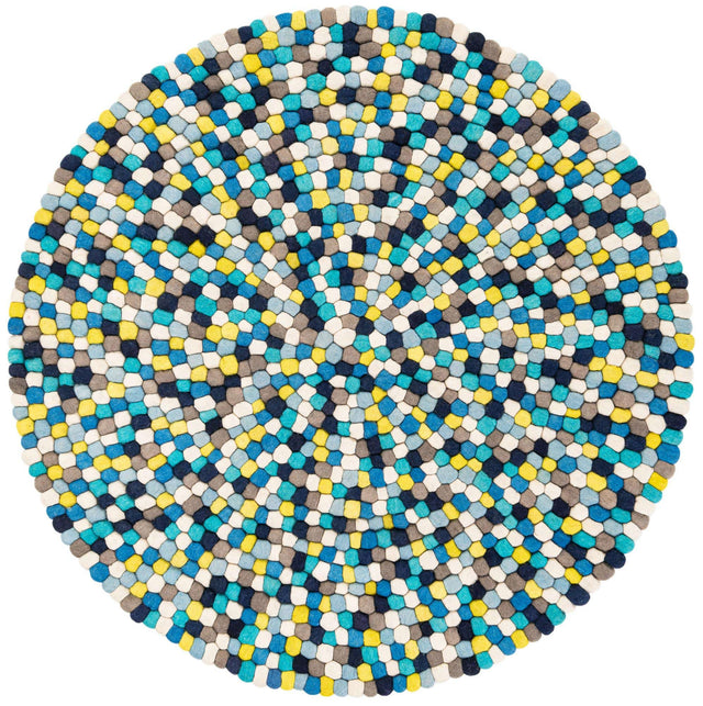 Blue 5' 1 x 5' 1 Felt Ball Round Area Rug Stunning All Natural 100% Wool Luxury Hand Woven Carpet for Modern Home Interiors Soft Touch Marshmallow Rug for Sale at Rug Engine