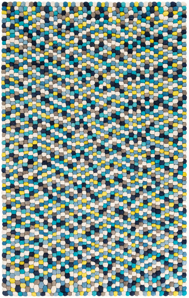 Blue 5' 1 x 8' Felt Ball Rectangle Area Rug Stunning All Natural 100% Wool Luxury Hand Woven Carpet for Modern Home Interiors Soft Touch Marshmallow Rug for Sale at Rug Engine