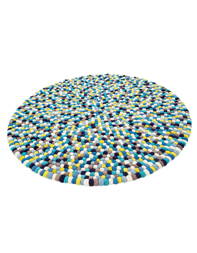 Blue 6' 1 x 6' 1 Felt Ball Round Area Rug Stunning All Natural 100% Wool Luxury Hand Woven Carpet for Modern Home Interiors Soft Touch Marshmallow Rug for Sale at Rug Engine