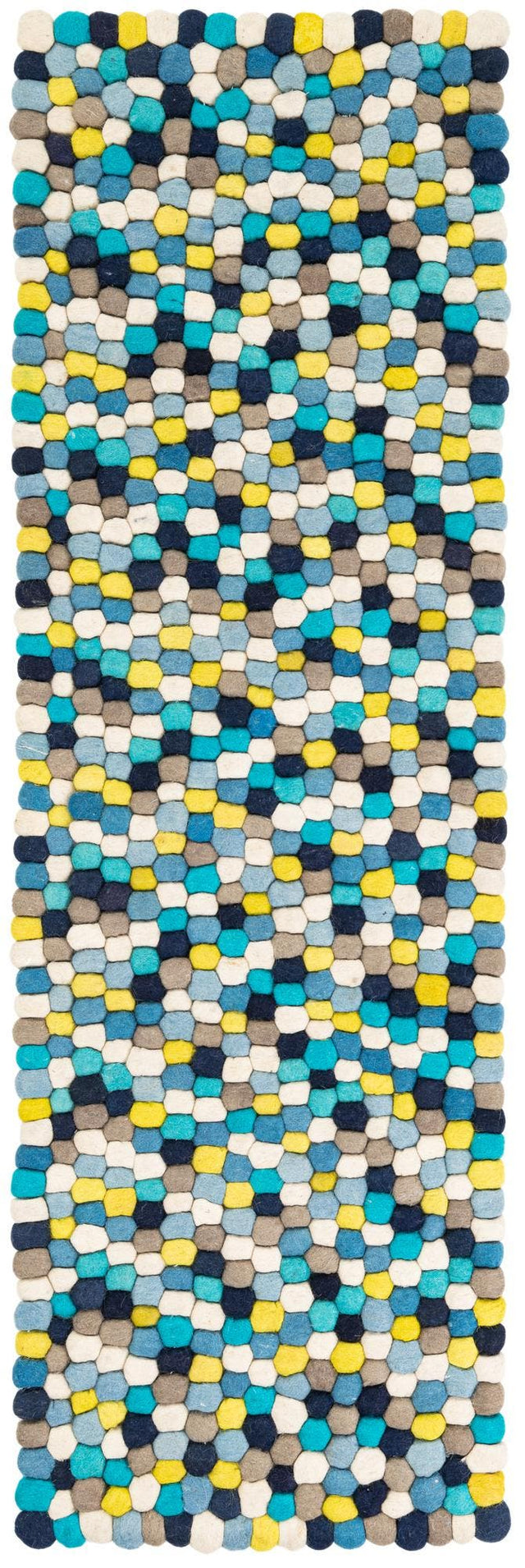 Blue 2' x 6' 1 Felt Ball Runner Area Rug Stunning All Natural 100% Wool Luxury Hand Woven Carpet for Modern Home Interiors Soft Touch Marshmallow Rug for Sale at Rug Engine