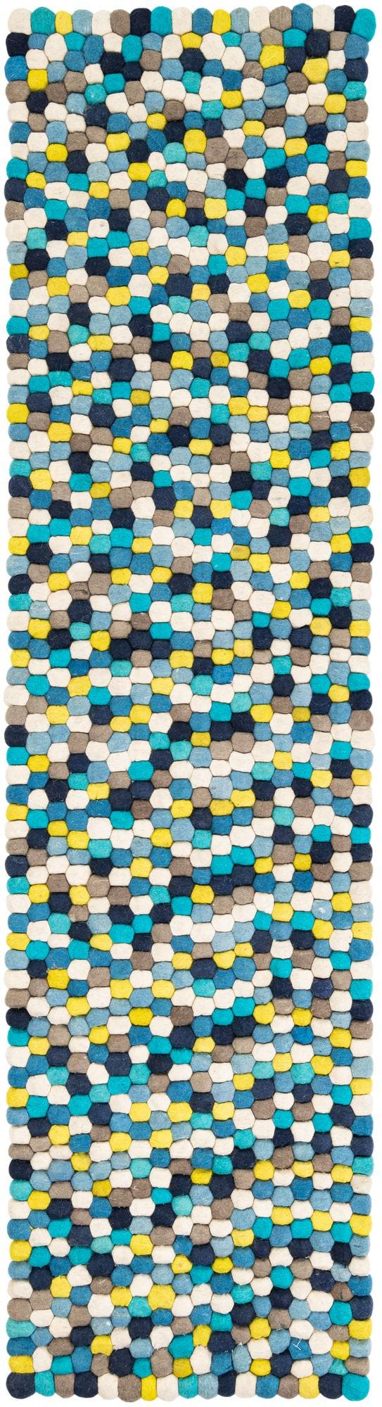 Blue 2' x 8' Felt Ball Runner Area Rug Stunning All Natural 100% Wool Luxury Hand Woven Carpet for Modern Home Interiors Soft Touch Marshmallow Rug for Sale at Rug Engine