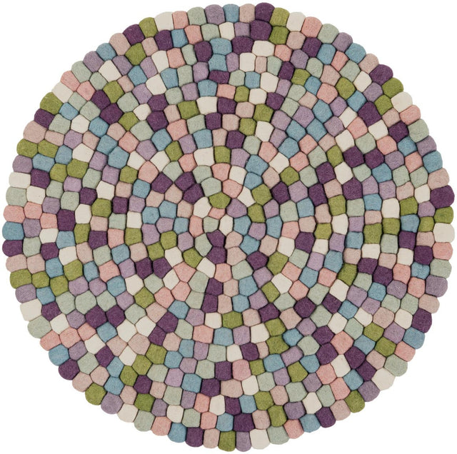 Pink and Purple 3' 1 x 3' 1 Felt Ball Round Area Rug Stunning All Natural 100% Wool Luxury Hand Woven Carpet for Modern Home Interiors Soft Touch Marshmallow Rug for Sale at Rug Engine