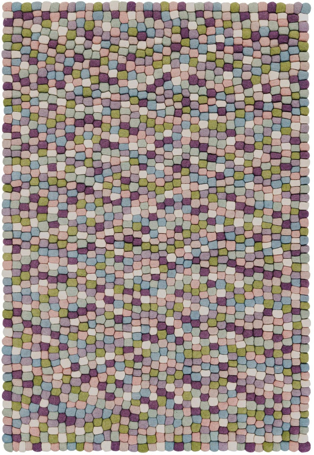 Pink and Purple 4' 1 x 6' 1 Felt Ball Rectangle Area Rug Stunning All Natural 100% Wool Luxury Hand Woven Carpet for Modern Home Interiors Soft Touch Marshmallow Rug for Sale at Rug Engine
