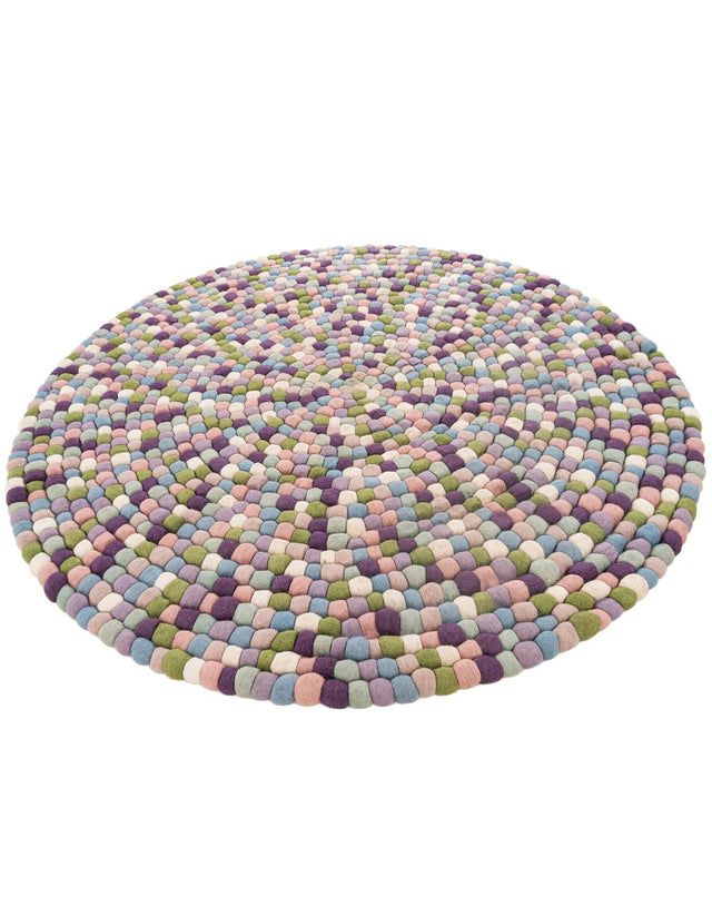 Pink and Purple 5' 1 x 5' 1 Felt Ball Round Area Rug Stunning All Natural 100% Wool Luxury Hand Woven Carpet for Modern Home Interiors Soft Touch Marshmallow Rug for Sale at Rug Engine