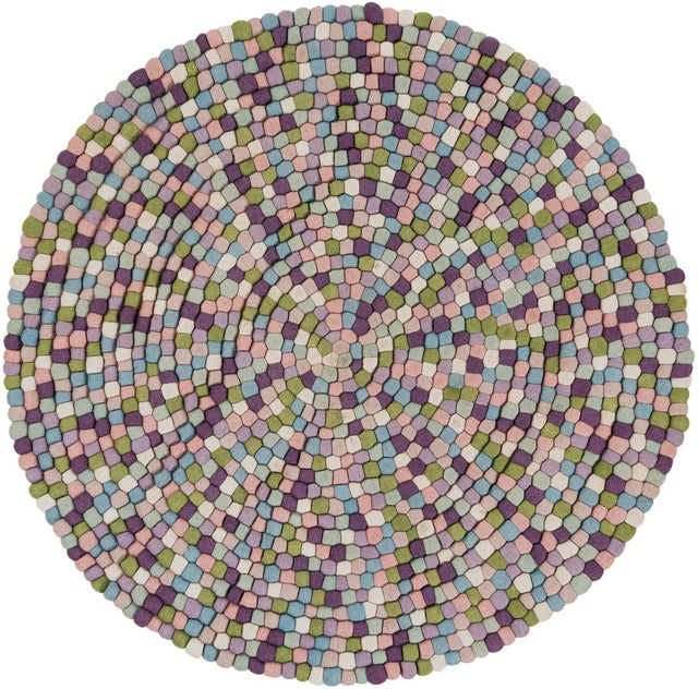 Pink and Purple 5' 1 x 5' 1 Felt Ball Round Area Rug Stunning All Natural 100% Wool Luxury Hand Woven Carpet for Modern Home Interiors Soft Touch Marshmallow Rug for Sale at Rug Engine